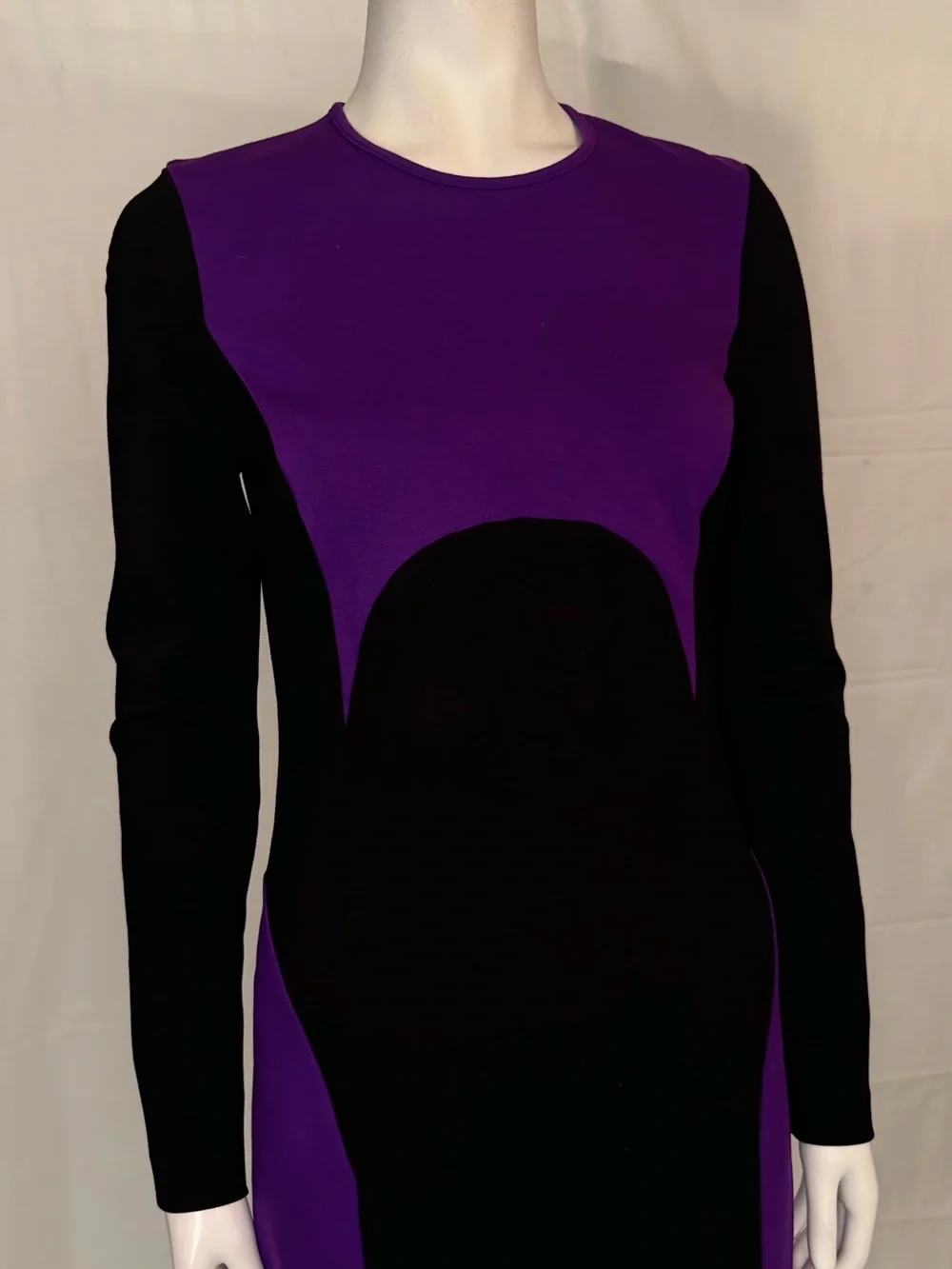 Michael Kors Purple and Black Long Sleeve Colorblock Sheath Dress